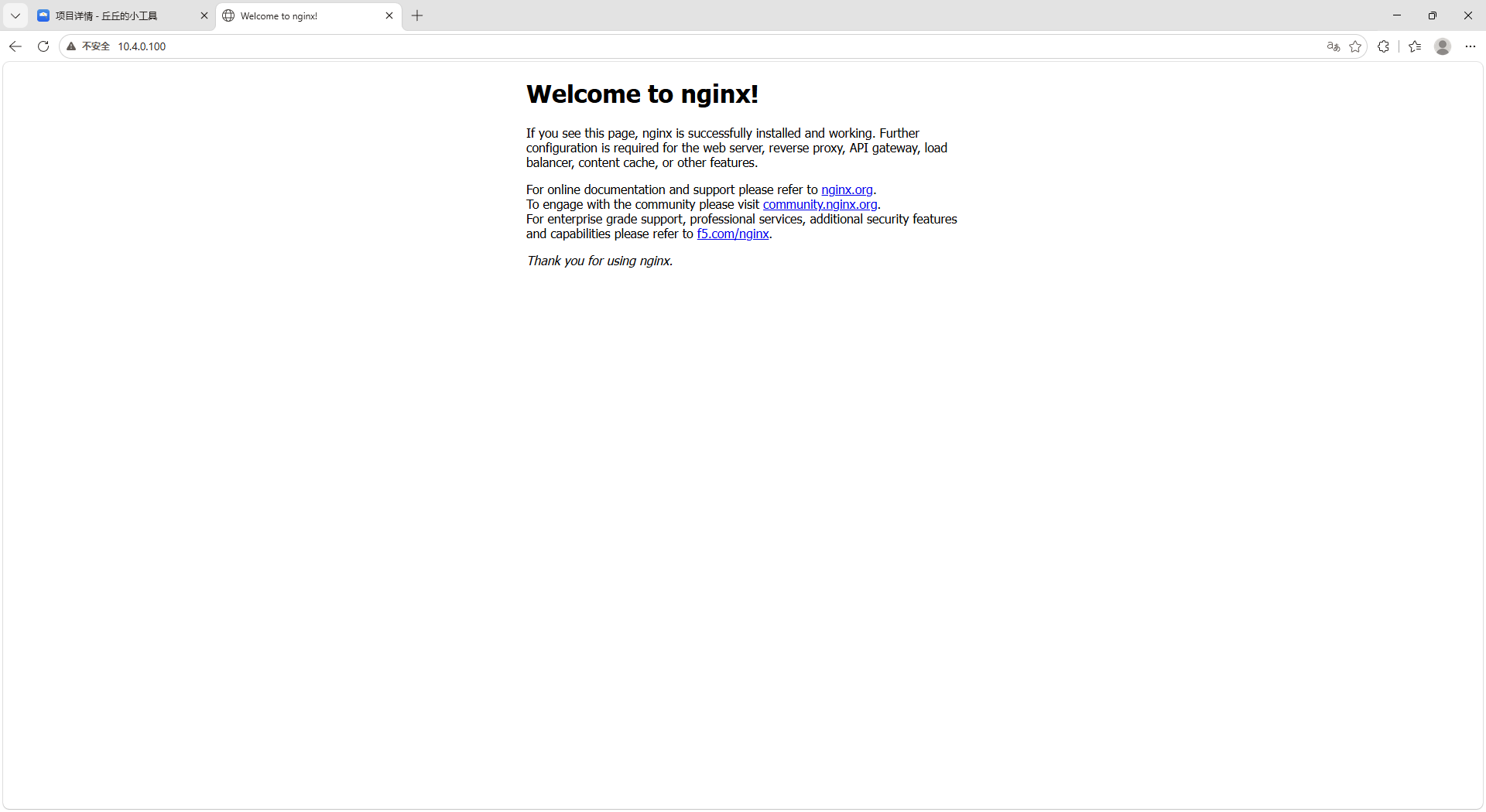 修复前 前端显示 nginx 默认页