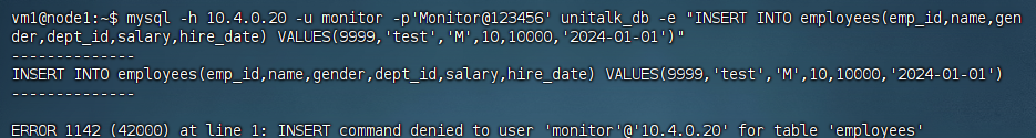 monitor 禁止写入验证 — ERROR 1142